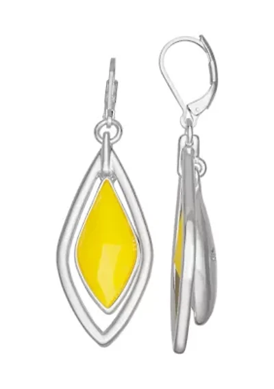 Silver Tone Yellow Key Item Orbital Earrings