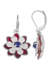 Red White Blue Flower Drop Earrings 