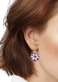Red White Blue Flower Drop Earrings 