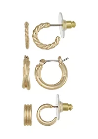 Gold Tone Hoop Earring Trio Set 