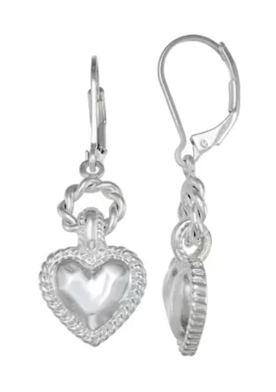 Heart Silver Tone Leverback Earrings 