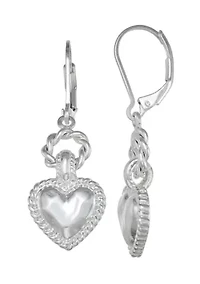 Heart Silver Tone Leverback Earrings 