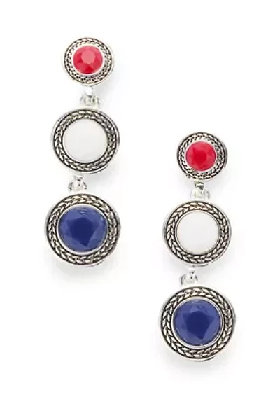 Multi Color Stone Silver Tone Drop Earrings 