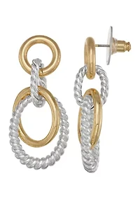 Double Ring Link Two-Tone Chandelier Earrings 