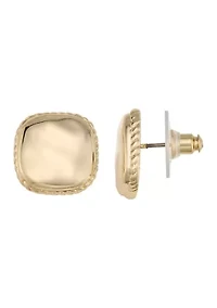 Square Gold Tone Button Earrings 