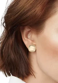 Square Gold Tone Button Earrings 