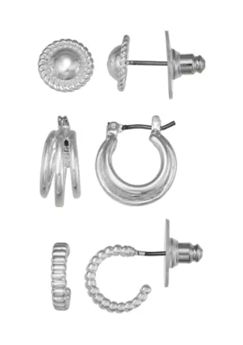 Texture Stud Hoop Trio Earrings