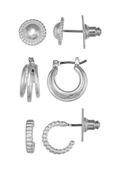 Texture Stud Hoop Trio Earrings