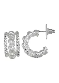 Spring Center Silver Tone Hoop Earrings 