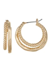Spring Double Gold Tone Hoop Earrings
