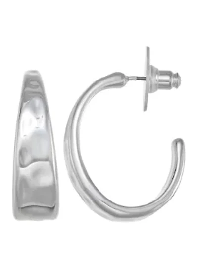 Organic Silver Tone C Hoop Earrings 