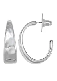 Organic Silver Tone C Hoop Earrings 