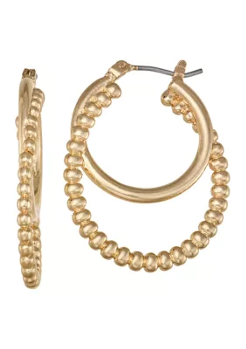 Double Hoop Textured Gold Tone Earrings
