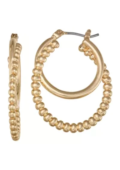 Double Hoop Textured Gold Tone Earrings