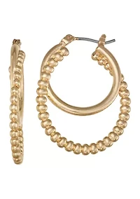 Double Hoop Textured Gold Tone Earrings