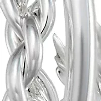 Braided Rope Silver Tone Hoop Earrings 