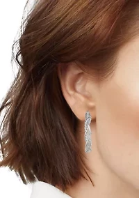 Braided Rope Silver Tone Hoop Earrings 