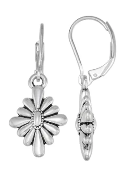 Engraved Flower Drop Earrings 