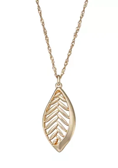 Gold Tone Falling Leaves Long Pendant Necklace