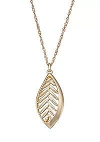 Gold Tone Falling Leaves Long Pendant Necklace