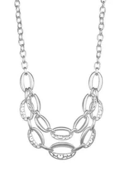 Silver Tone Organic Multirow Necklace