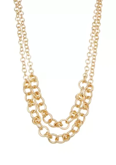 Gold Tone Rings Multirow Necklace