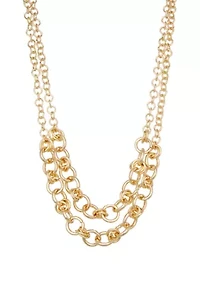 Gold Tone Rings Multirow Necklace