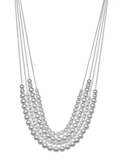 Silver Tone Caviar Multi Row Necklace