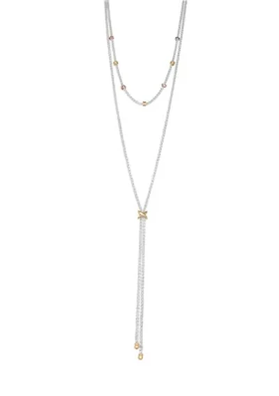 Tri Tone Mixed Stars Y Necklace