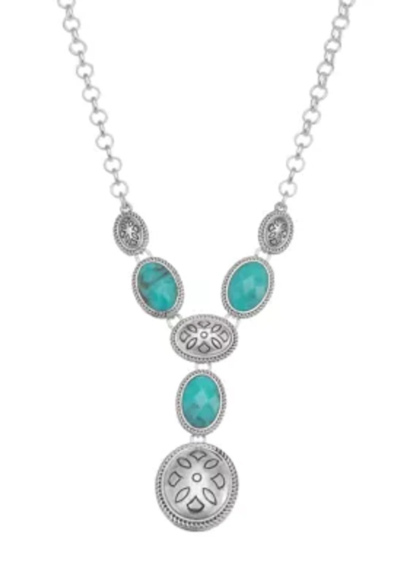 Silver Tone Turquoise Y Necklace
