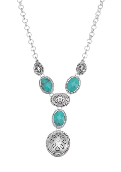 Silver Tone Turquoise Y Necklace