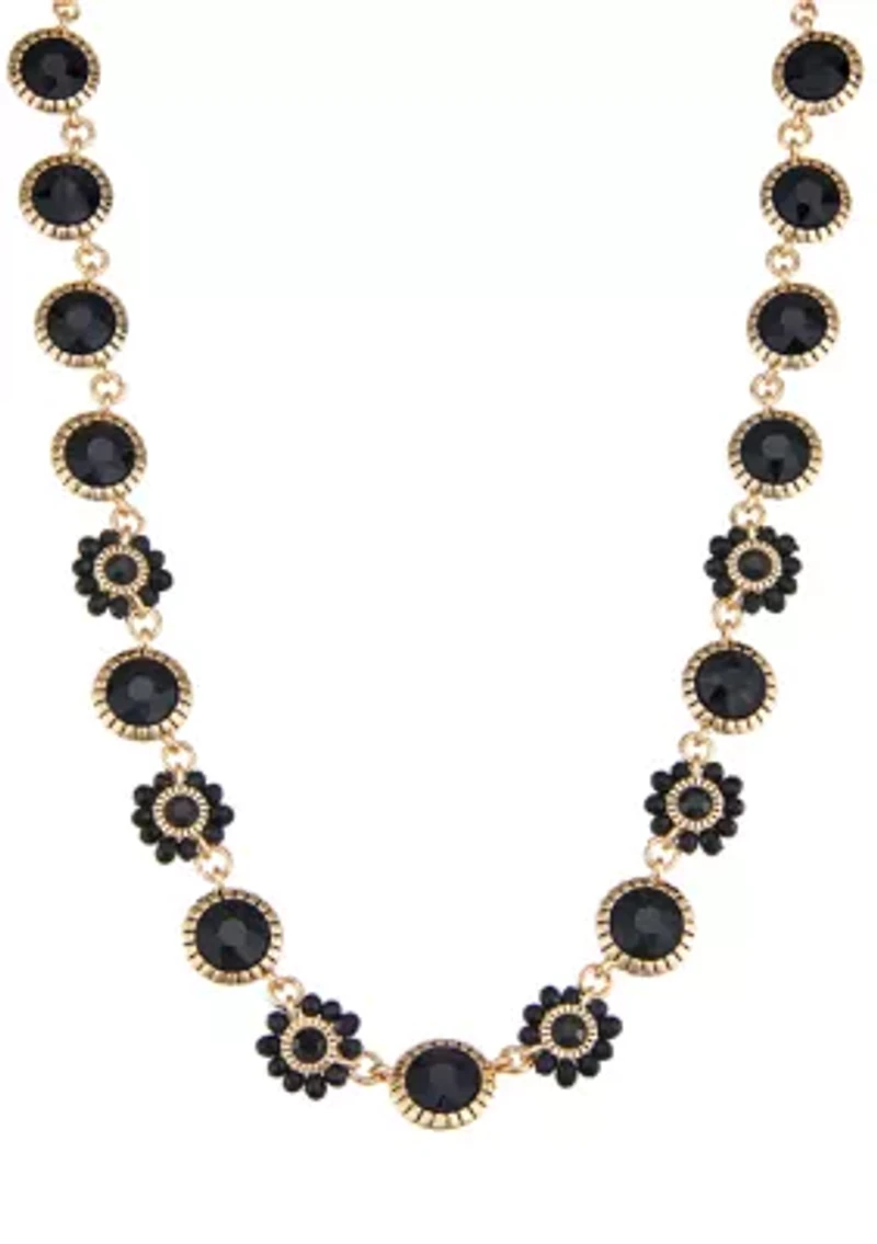 Women's Gold Tone Jet Flower Collar Necklace