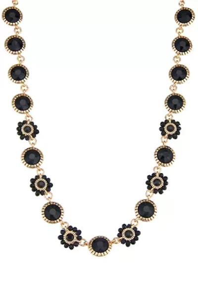 Women's Gold Tone Jet Flower Collar Necklace