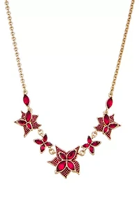 Red Poinsettia Gold Tone Frontal Necklace