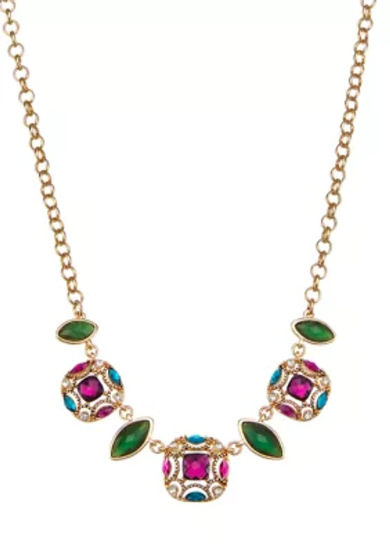 Tea Time Gold Tone Frontal Necklace