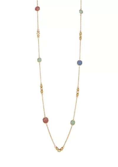 Gold Tone Multi Stone Long Strand Necklace