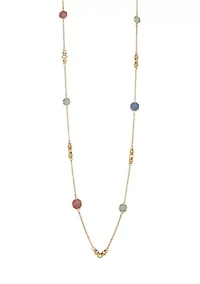 Gold Tone Multi Stone Long Strand Necklace