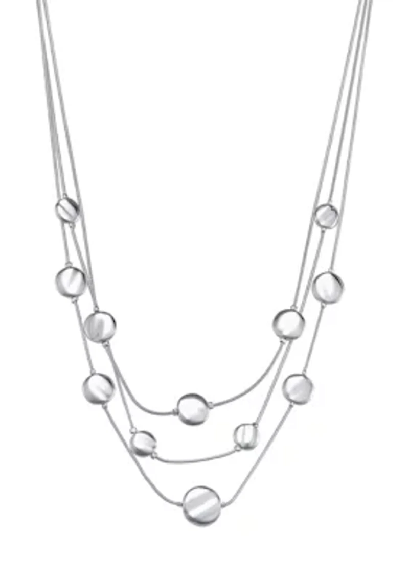 Disc Multi Row Silver Tone Necklace
