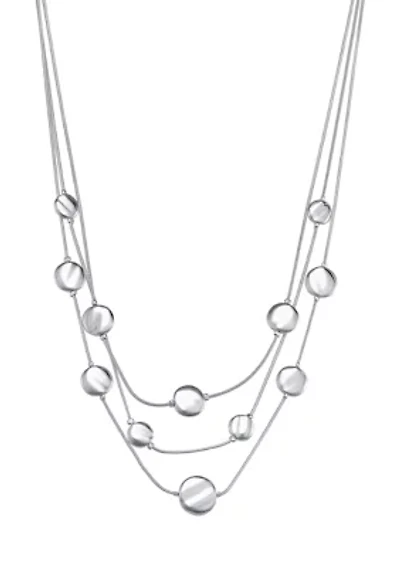 Disc Multi Row Silver Tone Necklace