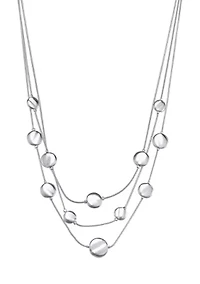 Disc Multi Row Silver Tone Necklace
