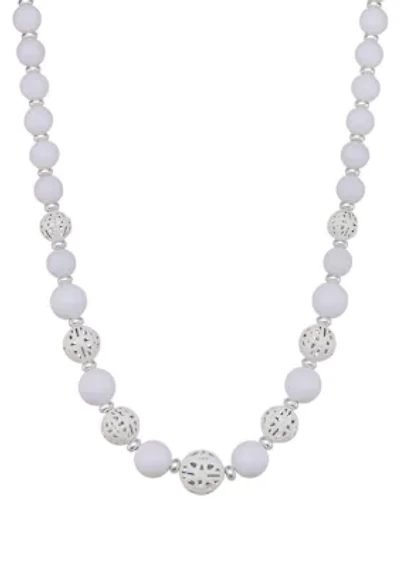 White Silver Tone Beaded Collar Necklace