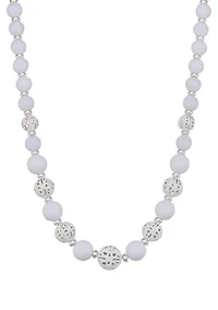 White Silver Tone Beaded Collar Necklace