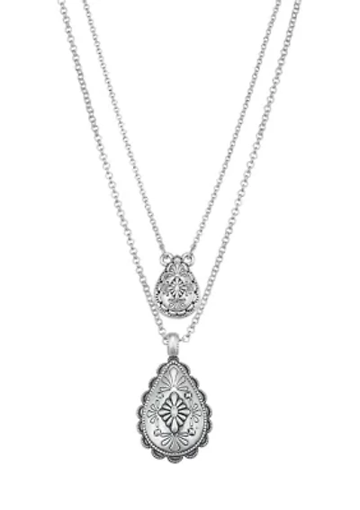 Double Pendant Silver Tone Necklace