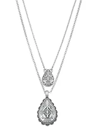 Double Pendant Silver Tone Necklace