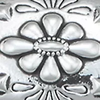 Engraved Silver Tone Flower Disc Frontal Necklace