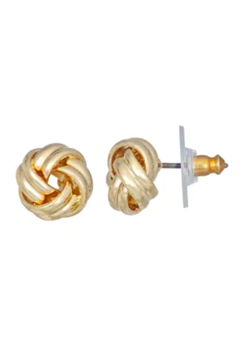 Gold Tone 10 Millimeter Knot Stud Earrings