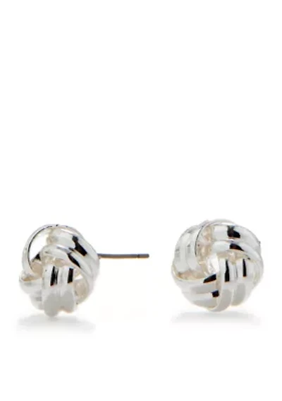 Silver Tone Love Knot Stud Earrings