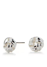 Silver Tone Love Knot Stud Earrings