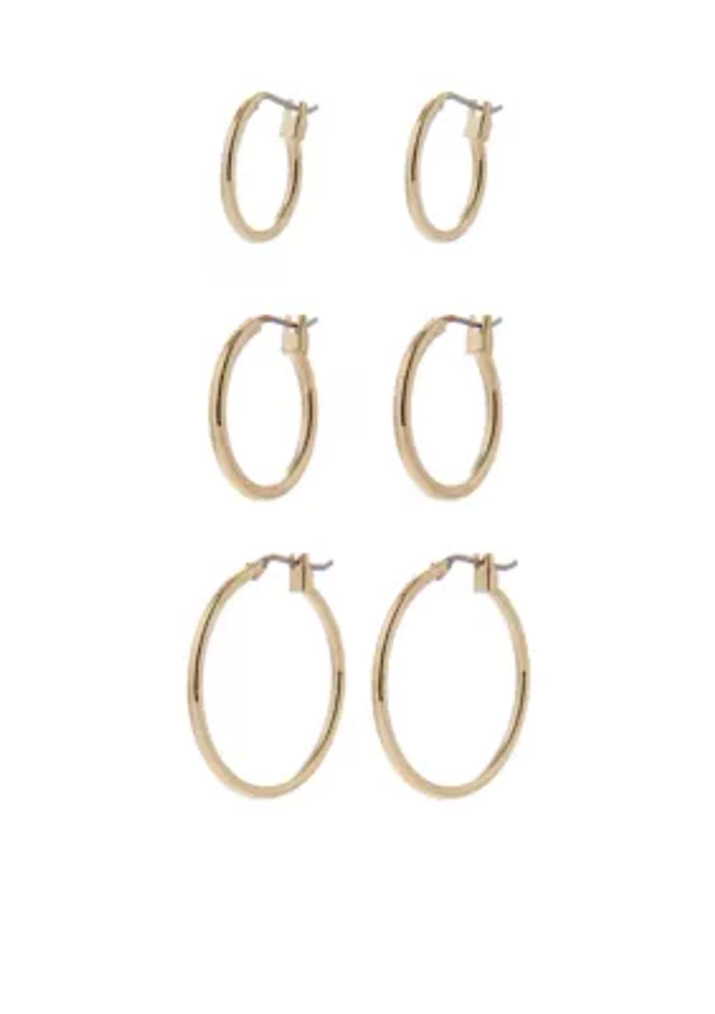Set of Three Gold-Tone Hoop Earrings