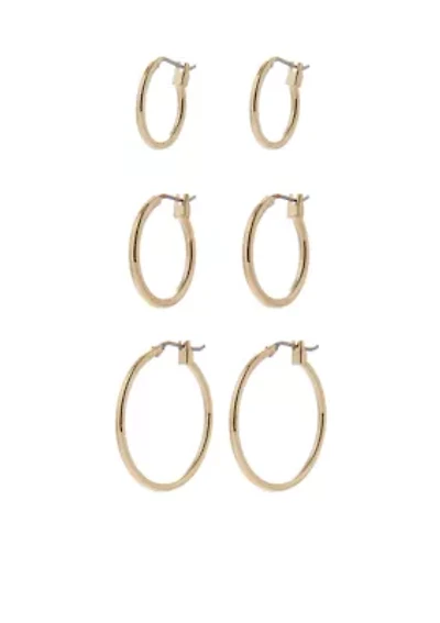 Set of Three Gold-Tone Hoop Earrings
